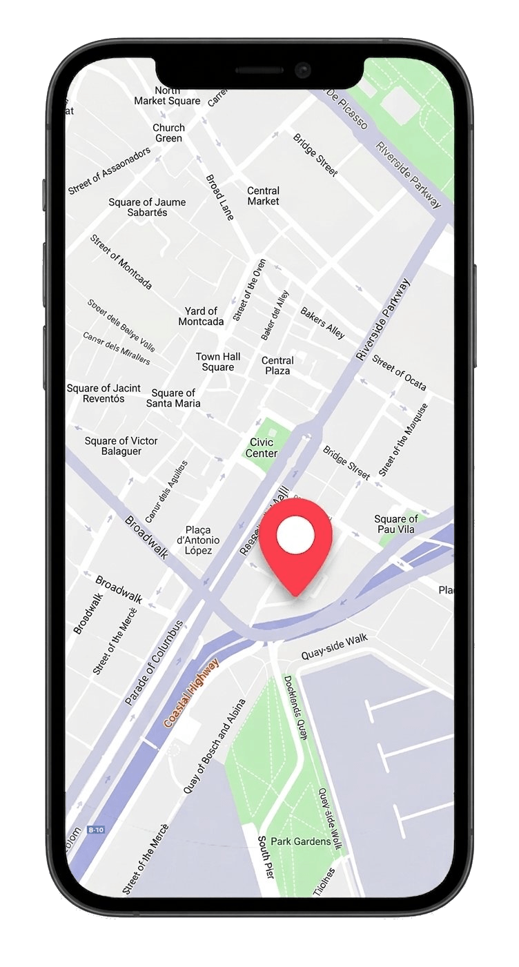 Phone showing location on a map